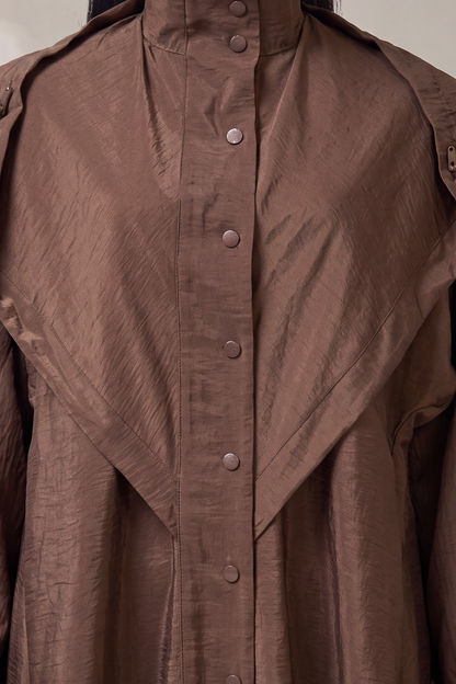 Hooded Button Down Modern Streetwear Brown Abaya