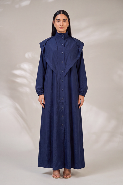 Hooded Button Down Modern Streetwear Navy Abaya