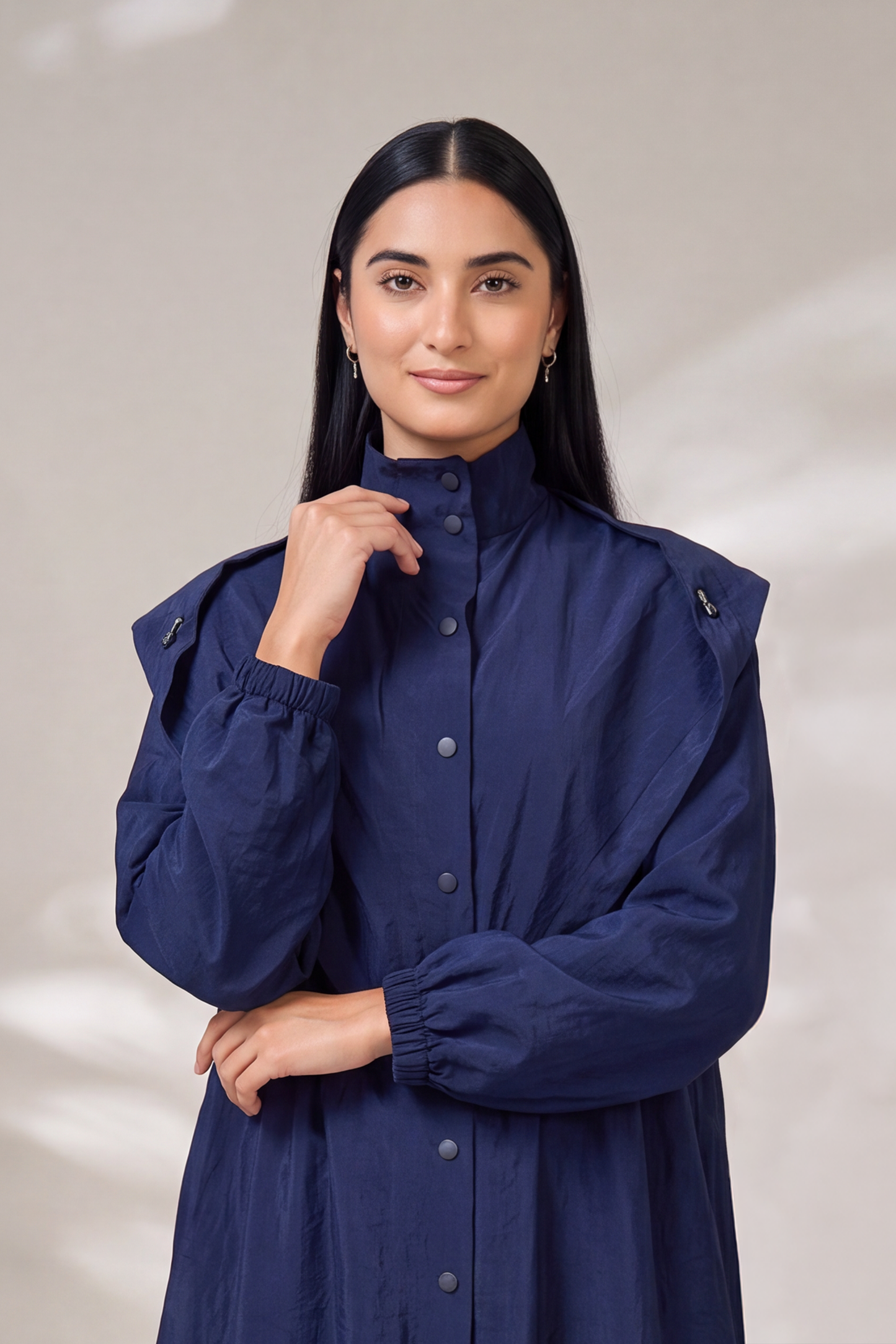 Hooded Button Down Modern Streetwear Navy Abaya