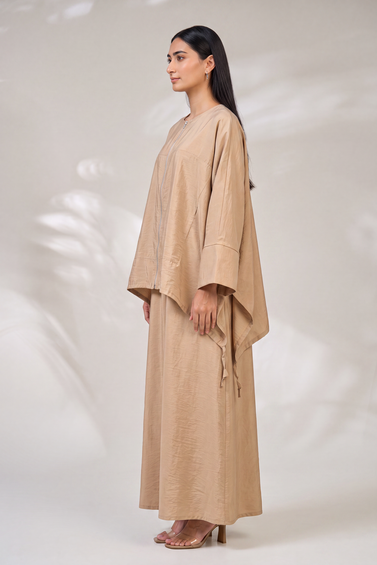 Modest Streetwear Khaki Abaya Set with Zip Jacket and Skirt