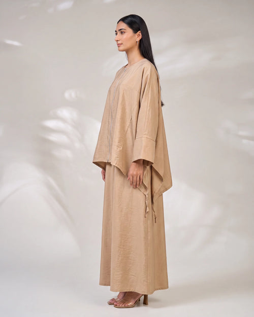 Modest Streetwear Khaki Abaya Set with Zip Jacket and Skirt – hover image