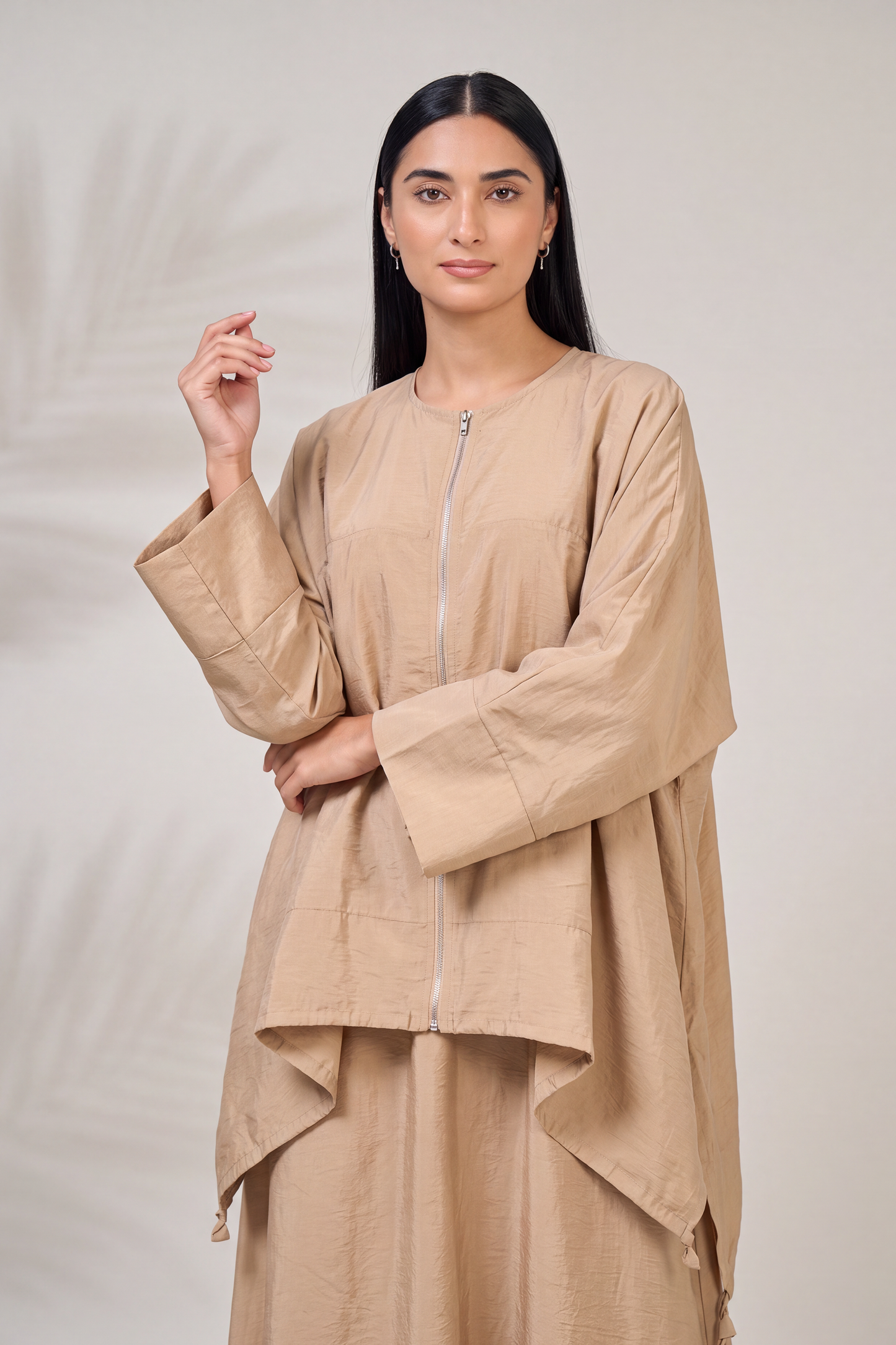 Modest Streetwear Khaki Abaya Set with Zip Jacket and Skirt