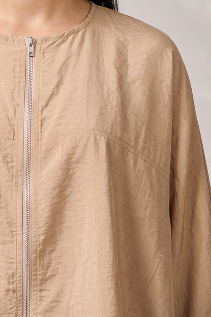 Modest Streetwear Khaki Abaya Set with Zip Jacket and Skirt