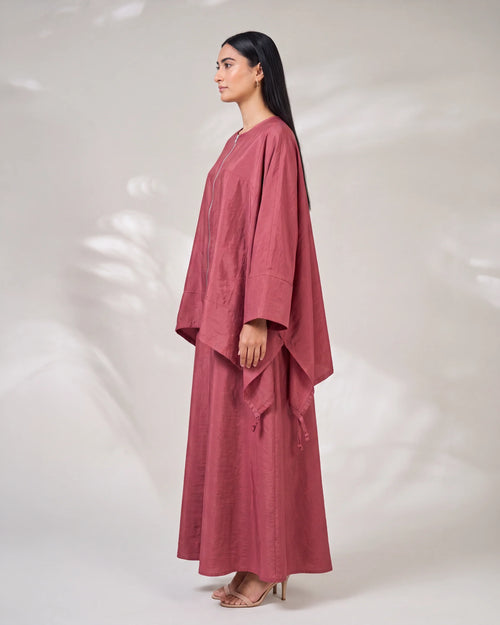 Modest Streetwear Red Abaya Set with Zip Jacket and Skirt – hover image
