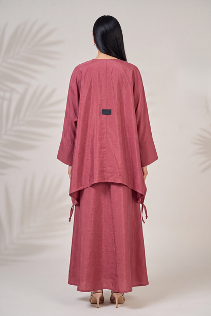 Modest Streetwear Red Abaya Set with Zip Jacket and Skirt