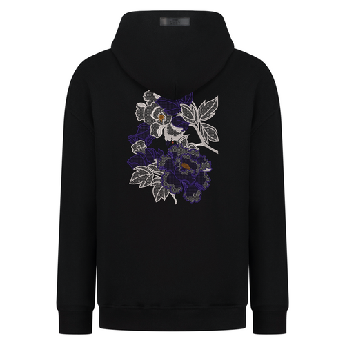 Peony-Style Floral Branch - Embroidery - Hoodie