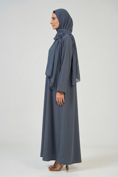 Slate Blue Pleated Abaya – hover image