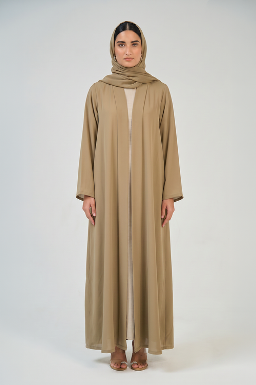 Khaki Sand Pleated Abaya