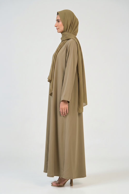 Khaki Sand Pleated Abaya – hover image