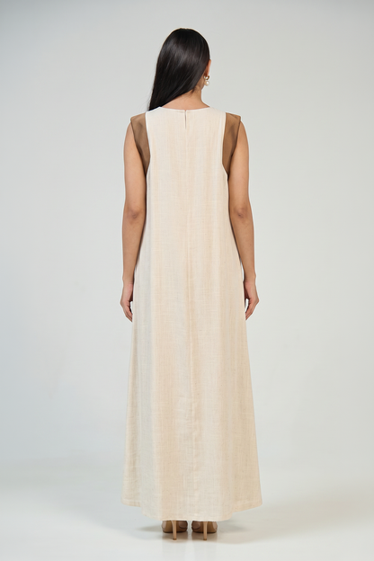 Ivory Linen Inner Dress with Mocha Side Panels