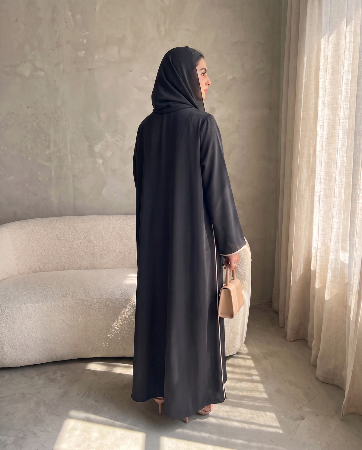 Soft Black Classic Abaya with Contrast Piping
