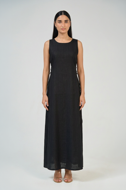 Midnight Black Adjustable Linen Inner Dress