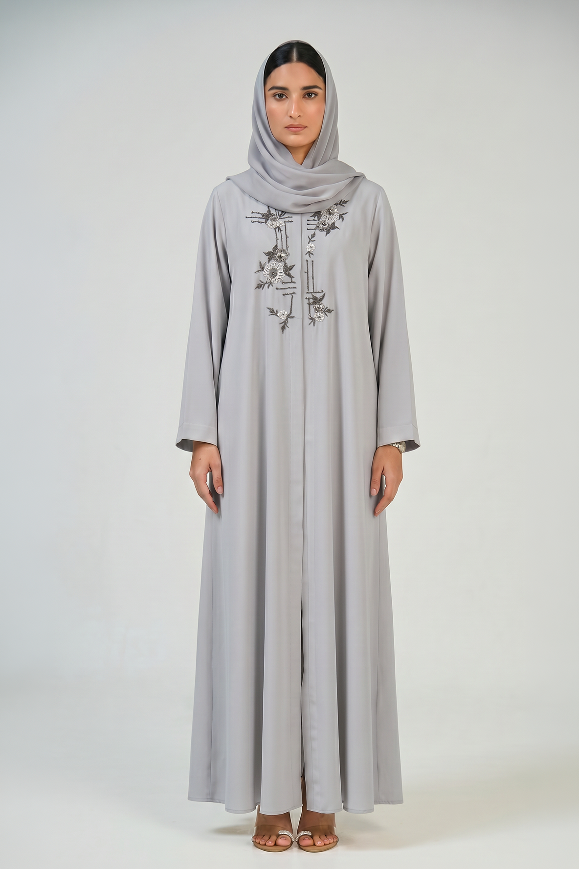 Gray Bloom Embroidered Abaya