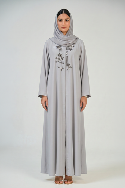 Gray Bloom Embroidered Abaya