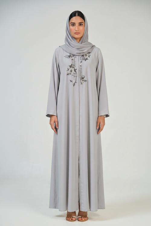 Gray Bloom Embroidered Abaya