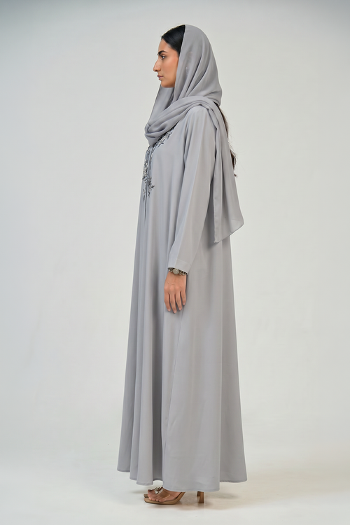 Gray Bloom Embroidered Abaya – hover image