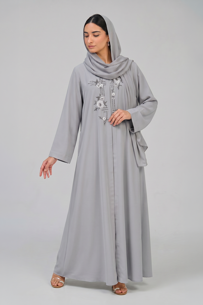 Gray Bloom Embroidered Abaya