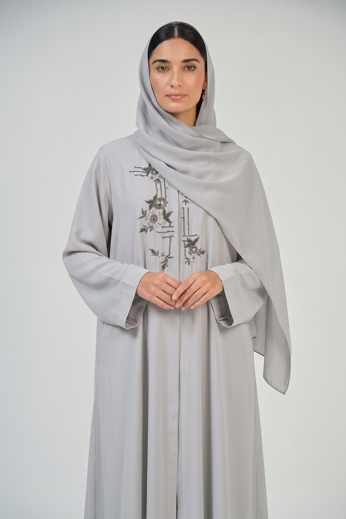 Gray Bloom Embroidered Abaya