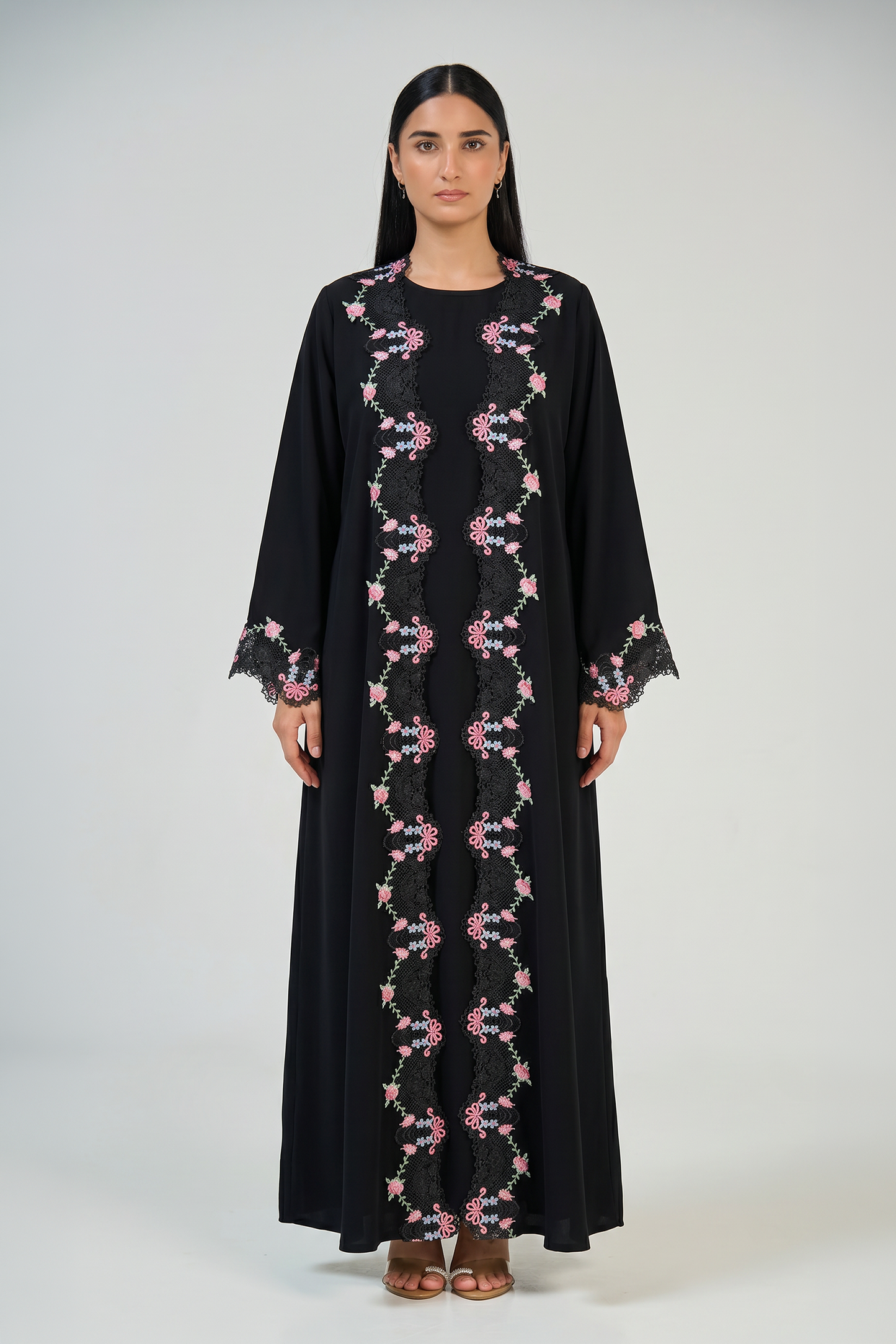 Midnight Blossom Lace Abaya Set
