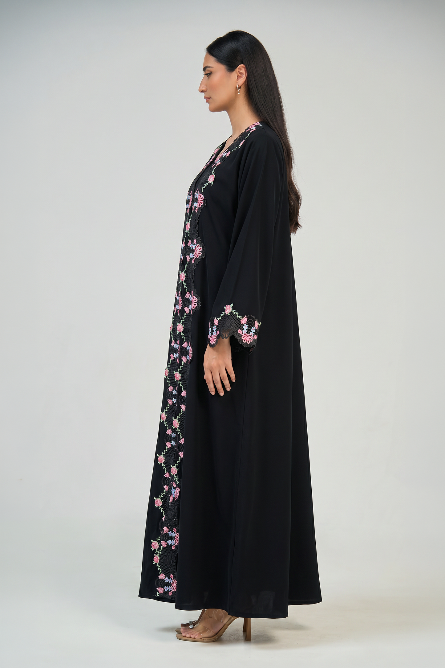 Midnight Blossom Lace Abaya Set