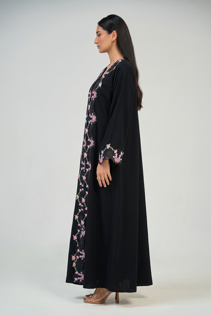Midnight Blossom Lace Abaya Set