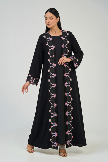 Midnight Blossom Lace Abaya Set