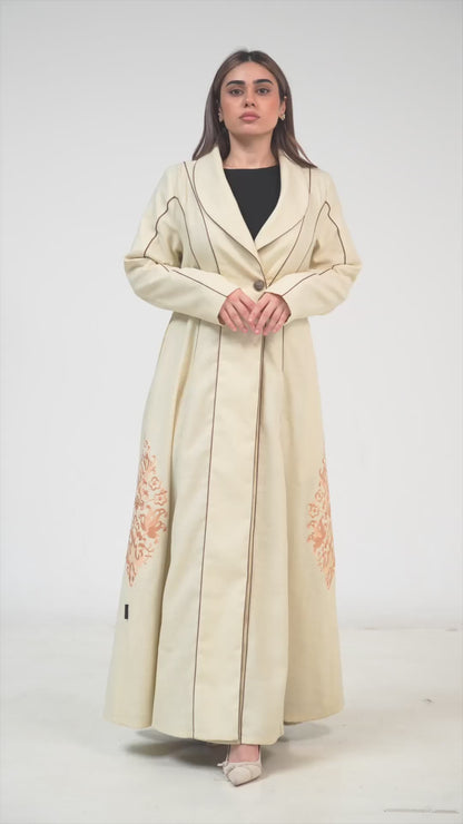 Tailored Embroidered Abaya with Structured Shawl Collar