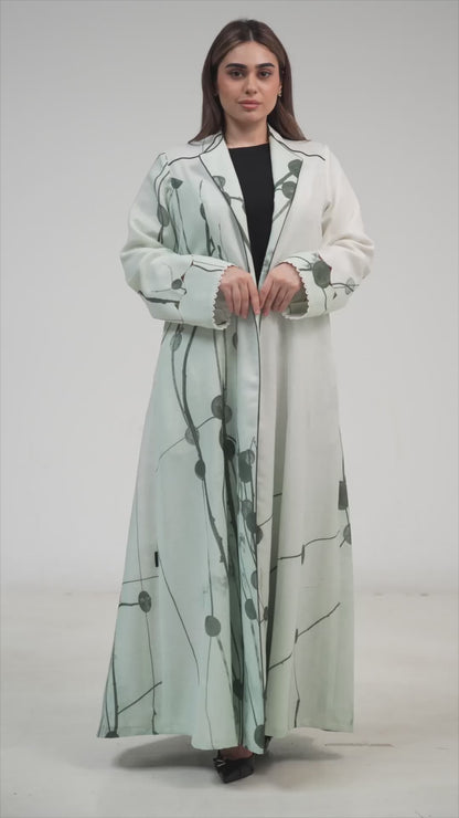 Abstract Botanical Print Abaya with Elegant Open Front