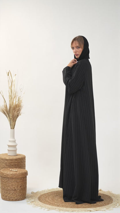 Pinstripe Textured premium Abaya with Subtle Shimmer Detailing