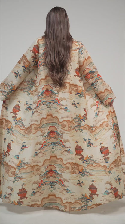 Artistic Landscape Print Abaya with Minimalist Silhouette