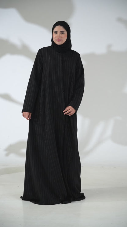 Pinstripe Textured premium Abaya with Subtle Shimmer Detailing