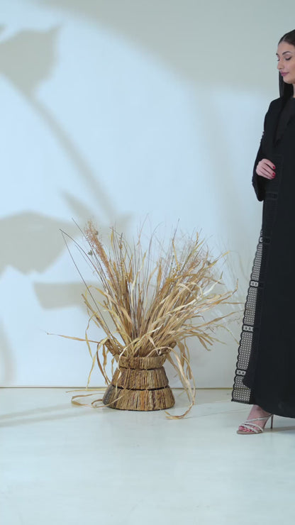 Black Abaya with Geometric Embroidered Panels