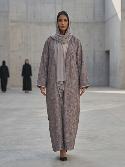 Open Abaya with Cracked Marble Print