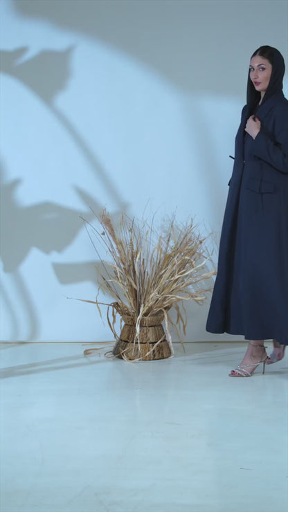 Midnight Slate Tailored Abaya with Side-Tie Detailing