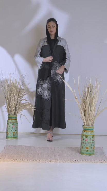 Two-Tone Abaya with Hand-Embellished Radiant Burst Motifs