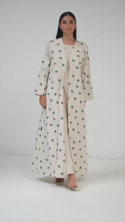 Minimal Leaf Print Linen Abaya