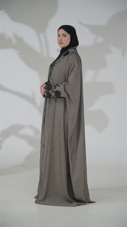 Premium Hand Beaded Floral Open Abaya