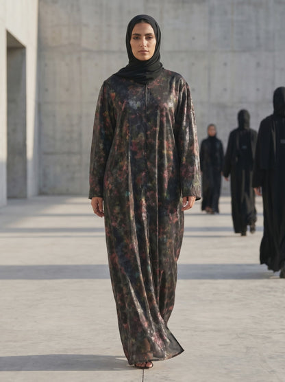 Premium Abaya with Abstract Multi-color Print