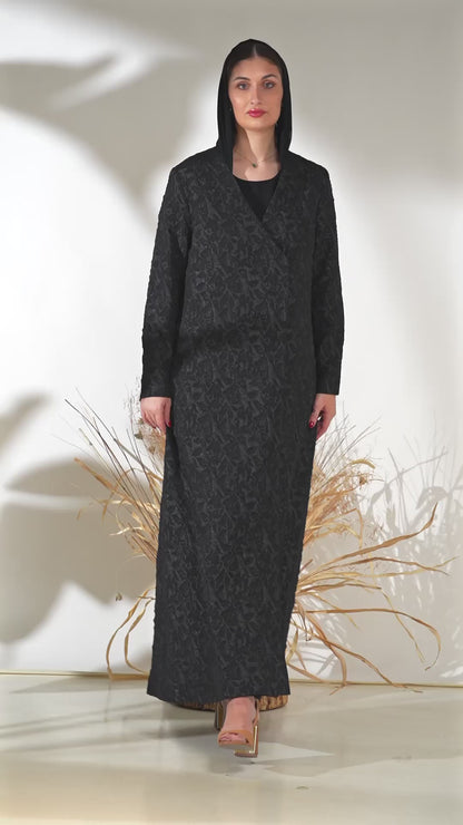 Maison Élise Noir Jacquard Abaya Product Description