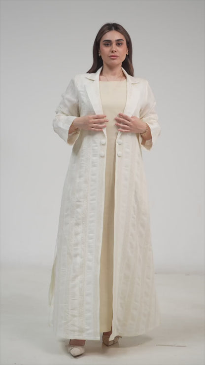 Tailored Linen Abaya with Elegant Lapel Collar