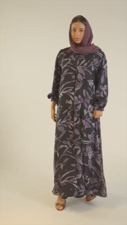 Printed Abaya with Leaf Motif