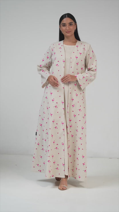Flamingo Print Linen Style Abaya