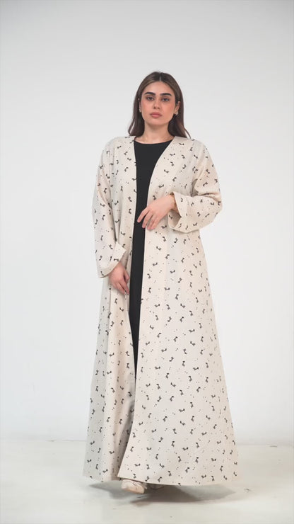 Minimal Printed Open Abaya with Contemporary Silhouette
