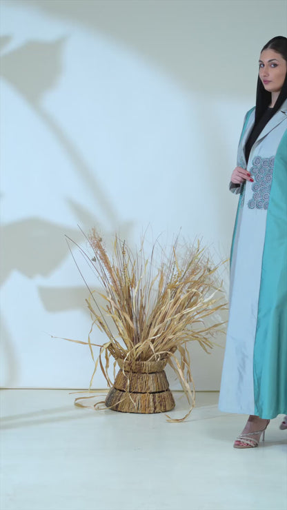 Turquoise & Silver Luxe Embroidered Panel Abaya