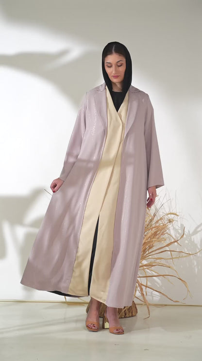 Blush Sheen Open Abaya with Soft Contrast Inner Layer