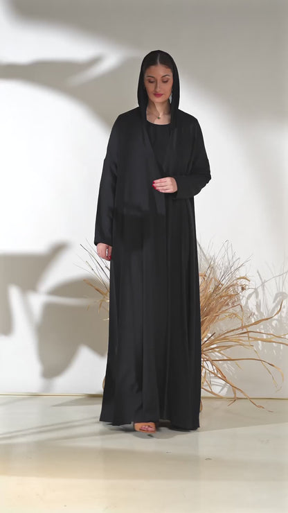 Eclipse Noir Abaya with Back Flora Shadow Print