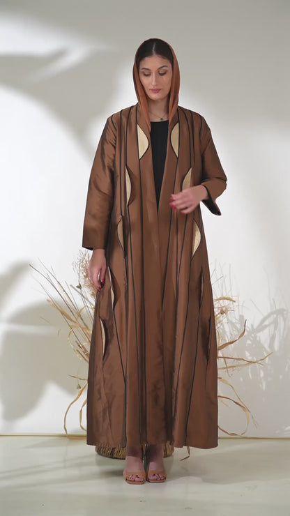 Sculpted Bronze Abaya with Contoured Panel Design