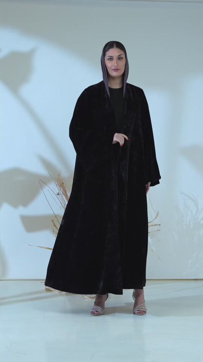 Luxe Black Crushed Velvet Abaya