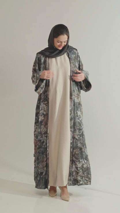 Printed Abaya with Botanical Motif