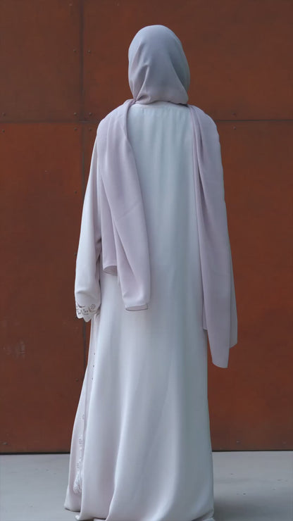 Elegant Nude Abaya with Intricate Laser-Cut Scalloped Panels